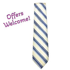 Pronto Uomo 100% Silk Tie Yellow Blue Repp Striped Career Suit Prom Neck Necktie